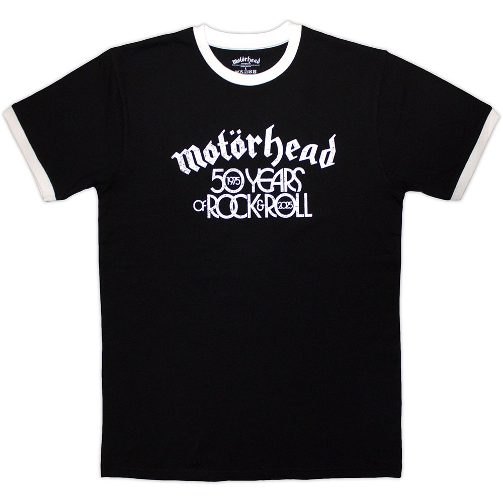 Motorhead - 50 Years Text Lock Up Ringer Heren Tshirt - Zwart